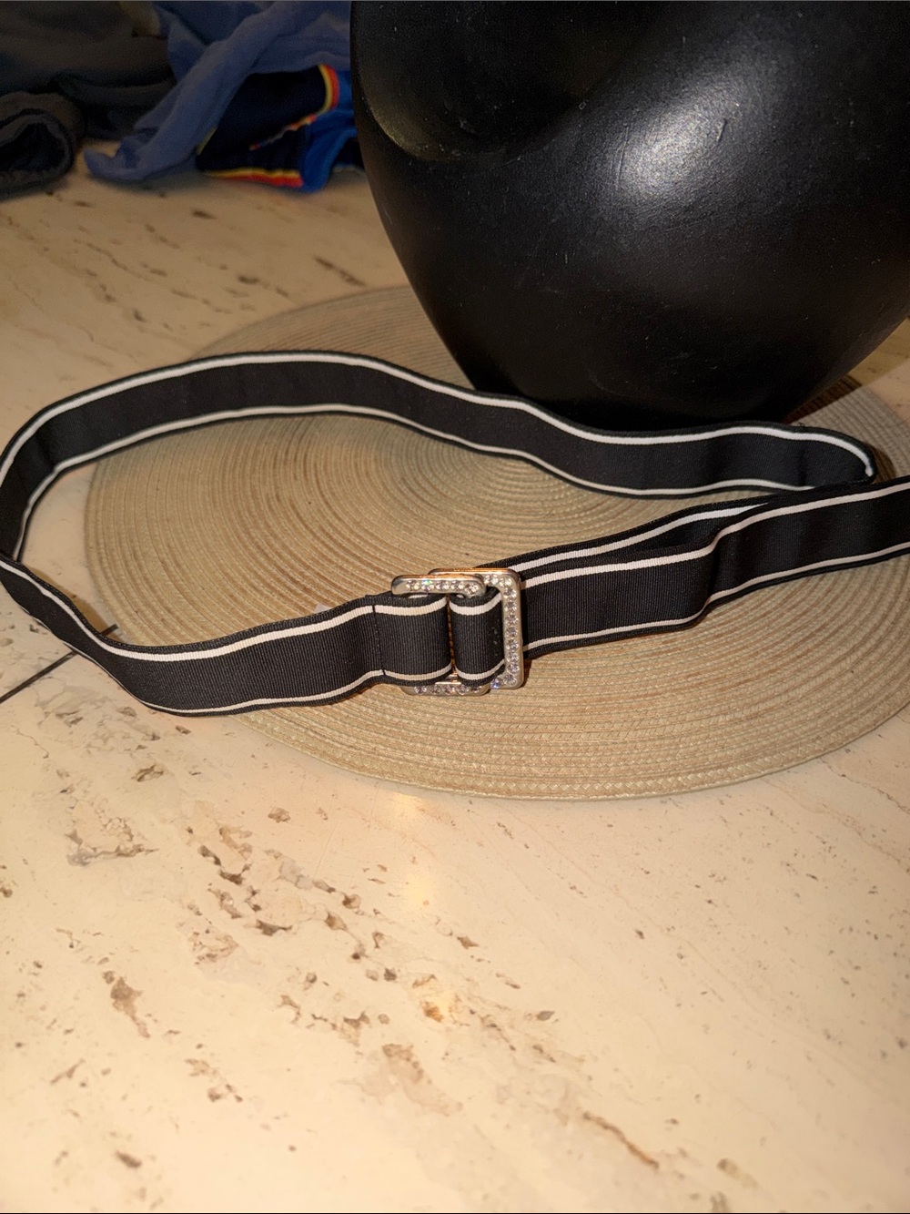 Express Limited Edition Summer 04' Black & White Stripe Belt Rhinestone Buckle